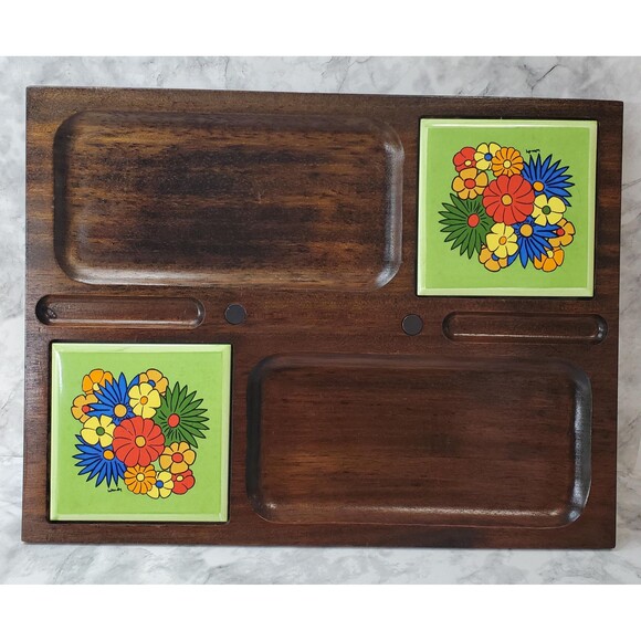 Vintage 1970s Imperial International Japan Floral Tile Cheese Charcuterie Board - Picture 2 of 4